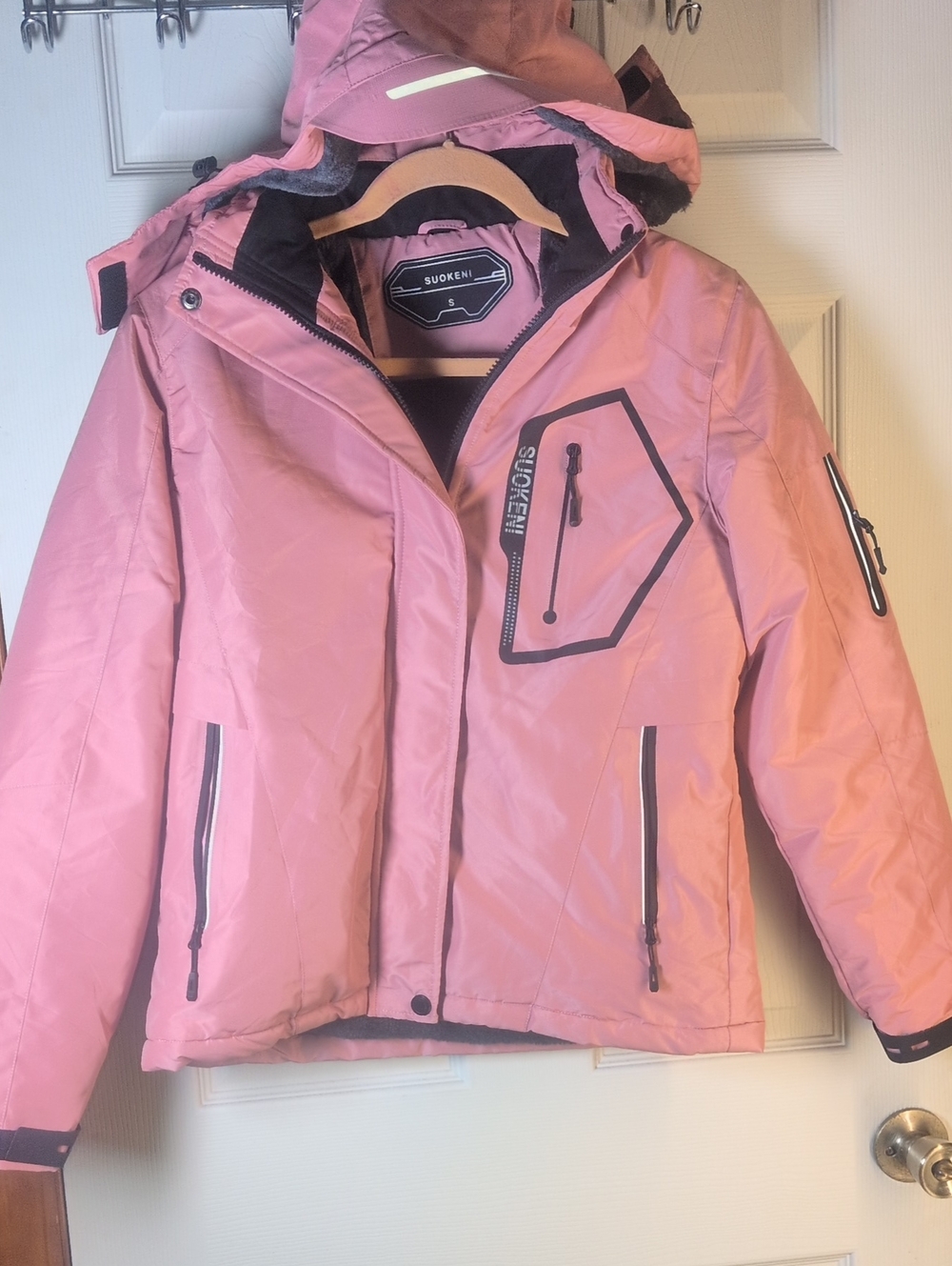 Women's Pink Waterproof Ski Jacket with Hood